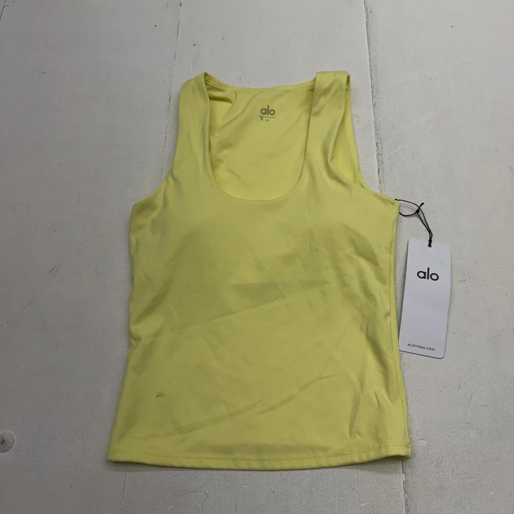 Alo Yoga Tank Top Womens XS Yellow SoftSculpt No Nonsense Bra Athletic Yoga